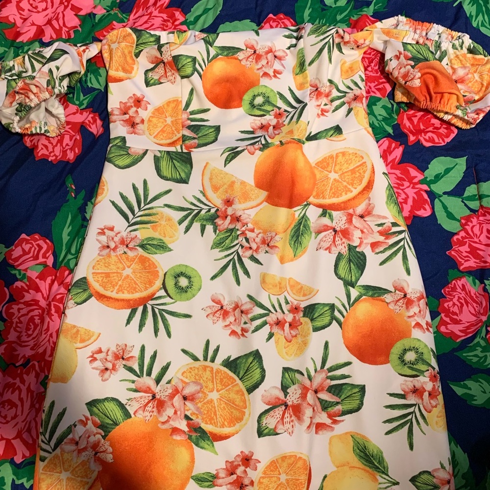 Fruit Tropical Summer Dress (off the shoulders )